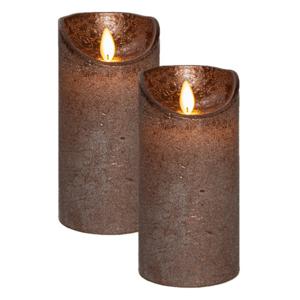 Led kaars/stompkaars - 2x st - brons - H15 x D7,5 cm -wax - warm wit licht -bewegende vlam