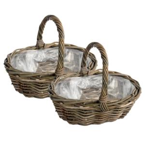 Mand met hengsel - 2x - bruin - 36 x 28 x 14 cm - rotan - gevlochten riet - hengselmand
