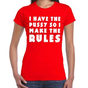 I have the pussy fun tekst t-shirt rood voor dames