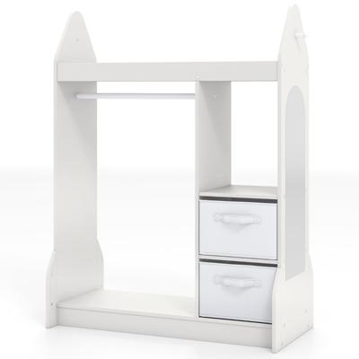 Kinderkast Verkleedcentrum met Acrylspiegel Kleerhanger Bovenplank en Open Planken Wit