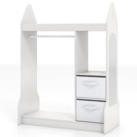 Kinderkast Verkleedcentrum met Acrylspiegel Kleerhanger Bovenplank en Open Planken Wit