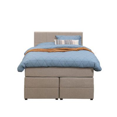 Boxspring met opbergruimte Liv geblokt - beige - 120x200 cm - Leen Bakker