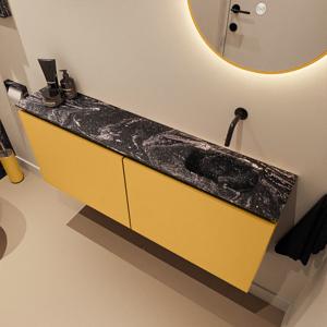 Toiletmeubel Mondiaz Ture Dlux | 120 cm | Meubelkleur Ocher | Eden wastafel Lava Rechts | Zonder kraangat