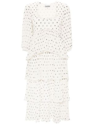 GANNI robe courte plissée à motif monogrammé - Tons neutres