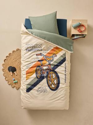 Bedset dekbedovertrek en kussensloop kind BMX zandbeige