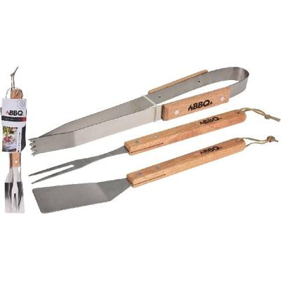BBQ gereedschap rvs/hout 36cm 3-delig