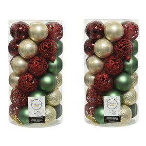 74x stuks kunststof kerstballen parel/donkerrood/donkergroen/saliegroen 6 cm mat/glans/glitter