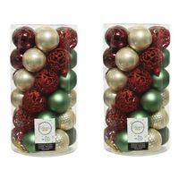 74x stuks kunststof kerstballen parel/donkerrood/donkergroen/saliegroen 6 cm mat/glans/glitter - thumbnail