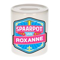 Kinder spaarpot met naam - Roxanne - keramiek - met dop - wit - Sparen - Spaargeld van Roxanne