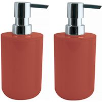 Zeeppompje/zeepdispenser Porto - 2x - PS kunststof - terracotta/zilver - 7 x 16 cm - 260 ml