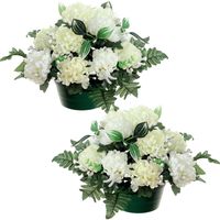 Kunstbloemen plantje crysanten in pot - 2x - kleuren creme/wit - D30 x H24 cm - Bloemstuk - Bladgroe