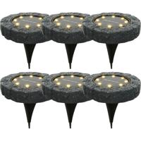 Lumineo Solar grond prikspot/tuinspot - 8x - LED - kunststeen - steengrijs - warm wit - 11 x 2 cm