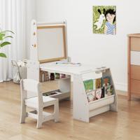 Kinderkunsttafel- en Stoelen set Kindertafel met Ezel & Stoel Whiteboard & Krijtbord Grijs