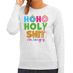 Foute Kersttrui/sweater voor dames - hohoholy shit - honger - grijs - hilarische kerst