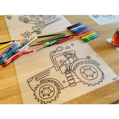 Herkleurbare placemat Tractor