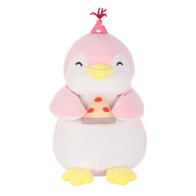 Pluche Pinguïn met pizza - roze