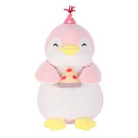 Pluche Pinguïn met pizza - roze