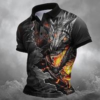 Draak Donkere Vintage Abstract Casual Voor heren POLO Shirt Korte mouw Buiten Straat Casual Zomer Lente Afdrukken Strijkijzer Zwart Polyester Lightinthebox