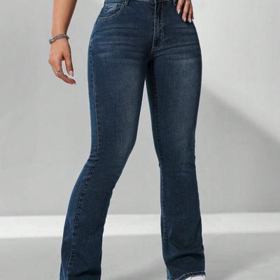 Women's Dark Wash Flare Leg Jeans | Curvy Fit Denim Pants Dark Wash-6 / 32