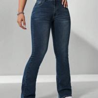 Women's Dark Wash Flare Leg Jeans | Curvy Fit Denim Pants Dark Wash-6 / 32