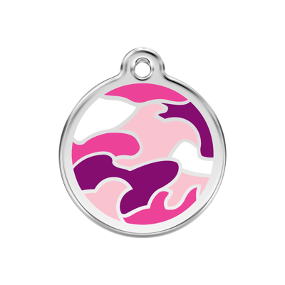 Camouflage Pink roestvrijstalen hondenpenning medium/gemiddeld dia. 3 cm - Reddingo