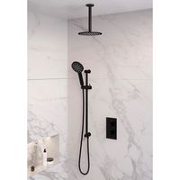 Inbouw Regendouche Set Brauer Black Edition Plafond Uitloop Ronde Hoofddouche 20 cm Met Glijstang en Handdouche 3 Standen Mat Zwart Brauer