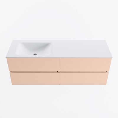MONDIAZ VICA 140cm badmeubel onderkast Rosee 4 lades. Wastafel CLOUD links 1 kraangat, kleur Talc.