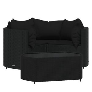 vidaXL 4-delige Loungeset met kussens poly rattan zwart