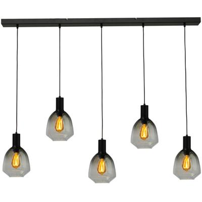 Masterlight 5-lichts hanglamp - zwart -Porto met Nicolette green glazen - 2711-05-05-130-5-14
