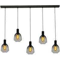Masterlight 5-lichts hanglamp - zwart -Porto met Nicolette green glazen - 2711-05-05-130-5-14