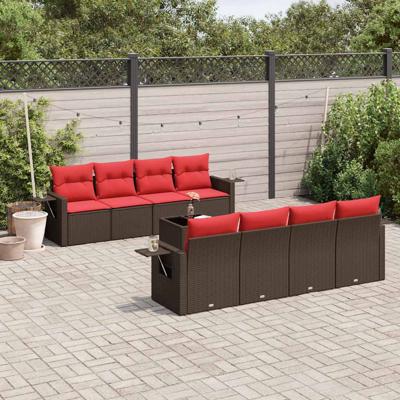 9-delige tuinbankset met kussens, bruin polyrotan