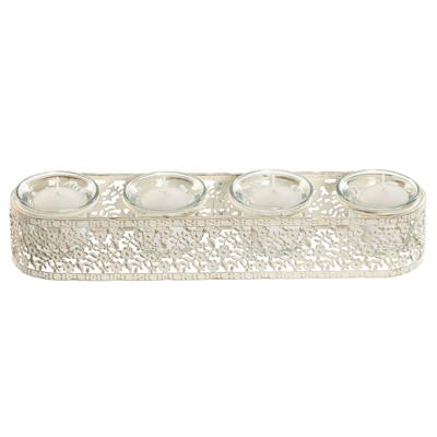 Kaarshouder Home ESPRIT Crème Metaal Kristal 31 x 7 x 5 cm