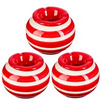 Set van 3x stuks terras asbakken/stormasbakken rond keramiek 12 x 7,5 cm rood met streep