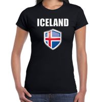 IJsland landen supporter t-shirt met IJslandse vlag schild zwart dames 2XL  -