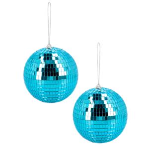 Disco spiegel bal - 2x - rond - blauw - Dia 15 cm - Seventies/eighties thema versiering