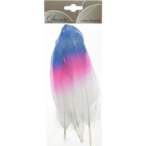 6x Hobby/knutsel veren 18 cm wit/roze/blauw