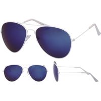 Pilotenbril wit met blauwe glazen voor volwassenen - thumbnail