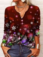 Christmas Snowflake Long sleeve V neck T-Shirt - thumbnail