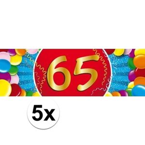 5x 65 Jaar leeftijd stickers verjaardag versiering   -