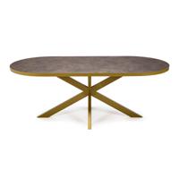 Stalux Plat ovale eettafel Noud - goud / lederlook bruin - Ovaal