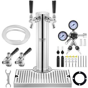 VEVOR Kegerator Tower Kit, bierombouwset met 2 kranen, roestvrijstalen biertorendispenser met dubbele meter W21.8 regelaar en S-systeem kegkoppeling, bierlekbak voor thuisfeesten