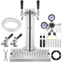 VEVOR Kegerator Tower Kit, bierombouwset met 2 kranen, roestvrijstalen biertorendispenser met dubbele meter W21.8 regelaar en S-systeem kegkoppeling, bierlekbak voor thuisfeesten