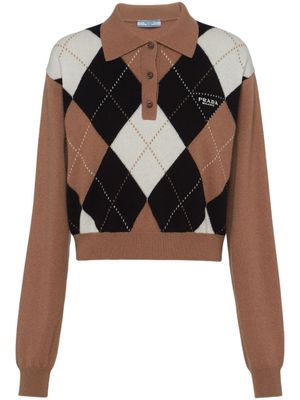 Prada polo en cachemire à losanges - Marron