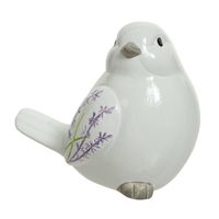 Decoratie dieren beeld vogel wit met lavendel bloemen met staart omlaag 9 cm - Tuinbeelden