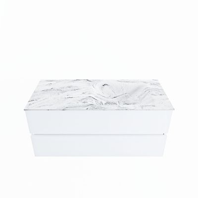 MONDIAZ VICA-DLUX 110cm badmeubel onderkast Talc 2 lades. Inbouw wastafel CLOUD rechts 1 kraangat, kleur Glace.