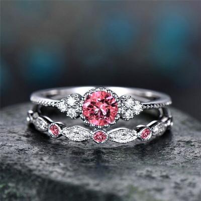 2 stks/set vrouwen Fashion Zircon edelsteen ring 7 (roze)