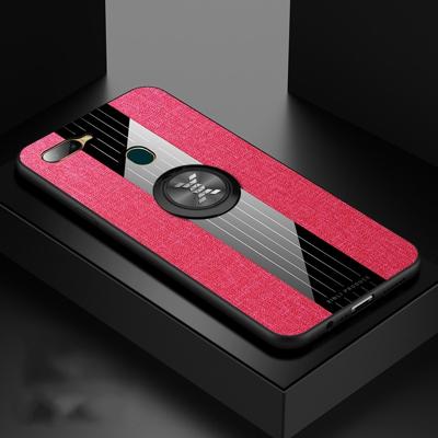 Voor OPPO A7 XINLI stiksels doek Textue schokbestendig TPU beschermhoes met ring houder (rood)