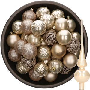 37x stuks kunststof kerstballen 6 cm incl. glazen piek champagne