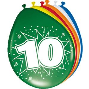 10 jaar verjaardag leeftijd ballonnen - 8x stuks - mix kleuren - feestartikelen/versiering