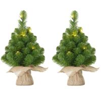 Mica Decorations Kunstkerstboom - 3x - mini formaat - 10 LED lampjes - 45 cm